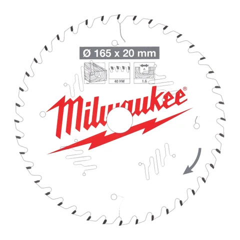 Milwaukee træ-savklinge · 165 × 20 mm · 40 tænder