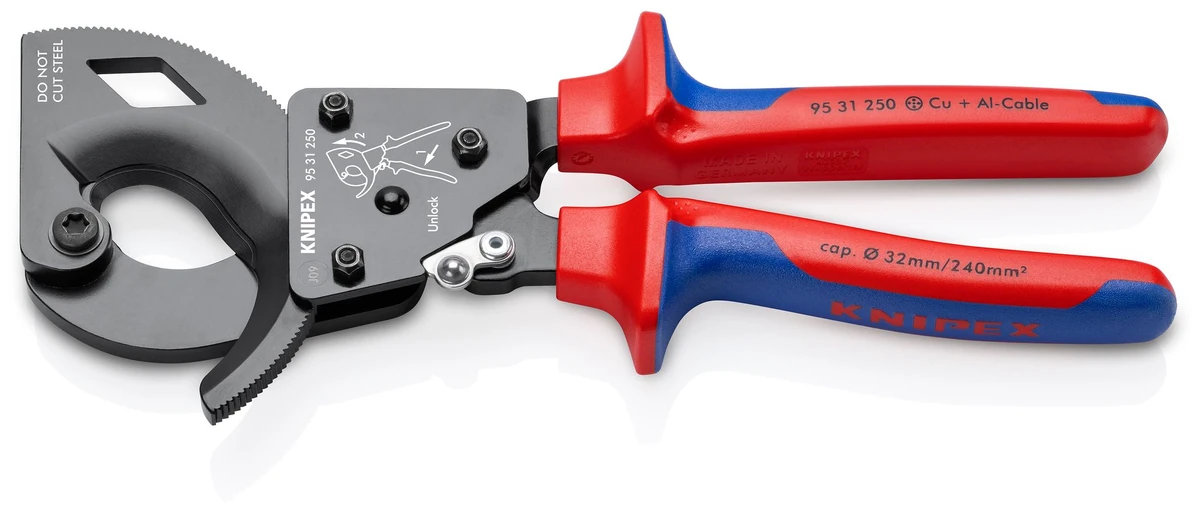 Knipex Kabelsaks med skralde · 250 mm